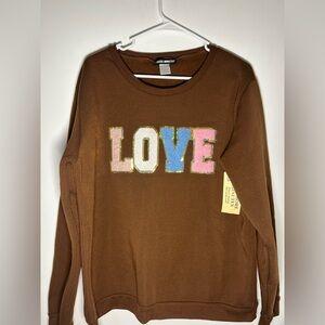 Brown Sweatshirt with Multicolor LOVE Graphic